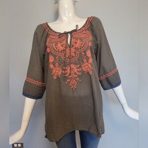 Johnny Was 3J Workshop Embroidered Tunic Top, VGUC, Size M